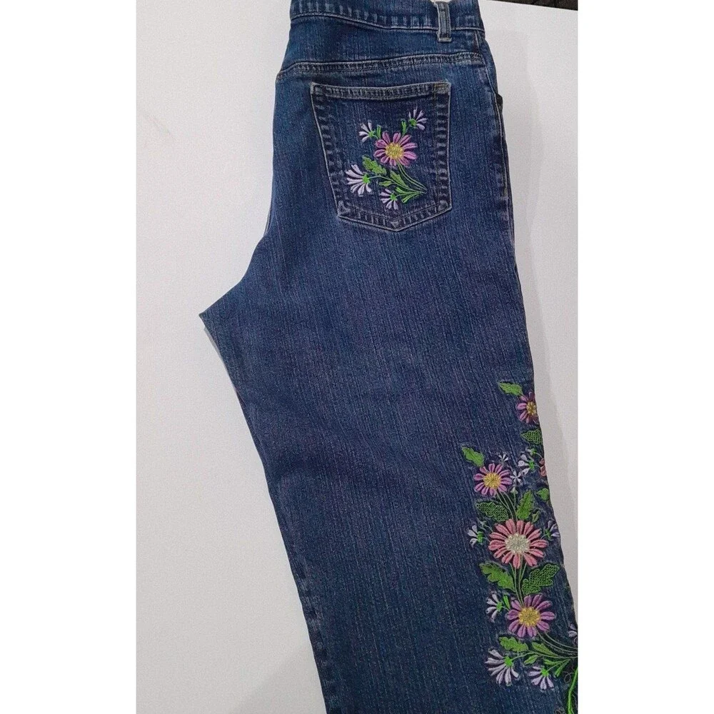 Embroidered Denim Capris, Floral, Sz 12 - Picture 2 of 5